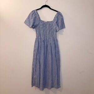 Madewell Blue Striped Smocked Women's Dress, Size XSP